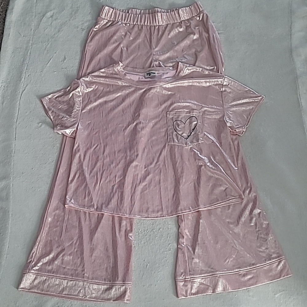 Show Me Your Mumu Pajama Set Large Pink Metallic Lounge Y2K Coquette Wide Leg